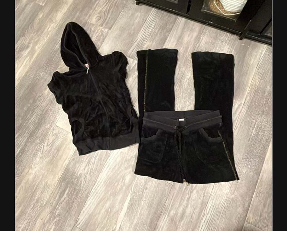 Juicy Couture Velour Tracksuit Black Short Sleeve Hoodie Pants